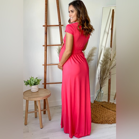 Rose Maternity Maxi Dress with Slit - Picture 2 of 4